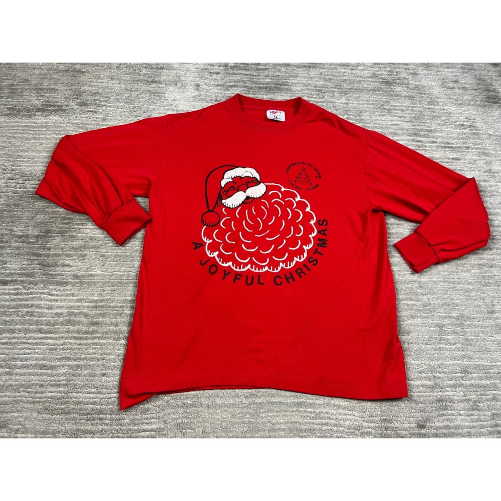 Tee Jays T-Shirt Men M Red A Joyful Christmas Santa Graphic Long Sleeve USA Made